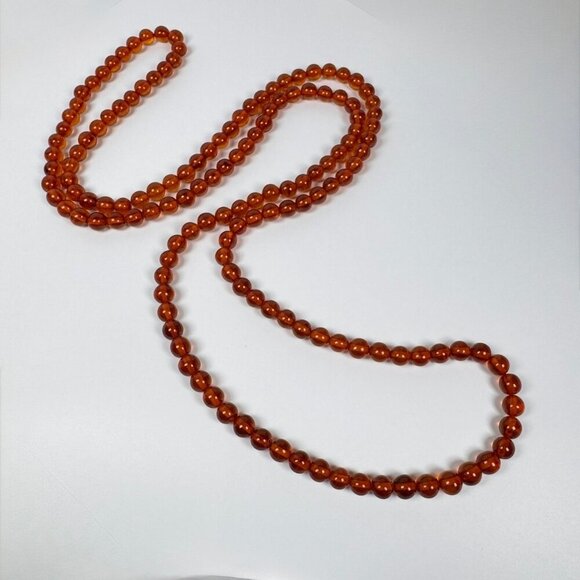 Vintage Natural Amber Beaded Necklace Long 46 in 8mm Beads Glow Gemstone - Picture 11 of 13